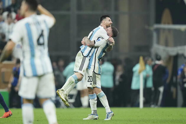 Argentina v France: Final - FIFA World Cup, WM, Weltmeisterschaft, Fussball Qatar 2022 Lionel Messi right winger of Argentina and Paris Saint-Germain celebrates after scoring his team s third goal during the FIFA World Cup Qatar 2022 Final match between Argentina and France at Lusail Stadium on December 18, 2022 in Lusail City, Qatar. Lusail City Qatar  Copyright: xJosexBretonx originalFilename:breton-argentin221218_npBRn.jpg