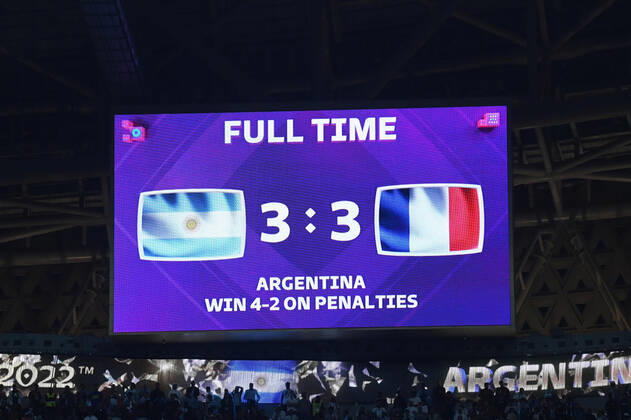 Fussball, Herren, Saison 2022 23, WM in Katar, Finale, Argentinien - Frankreich im Lusail Iconic Stadium in Lusail, Anzeigetafel mit 4:2-Endstand nach Elfmeterschießen, 18.12. 2022, Copyright: xMatthiasxKochx