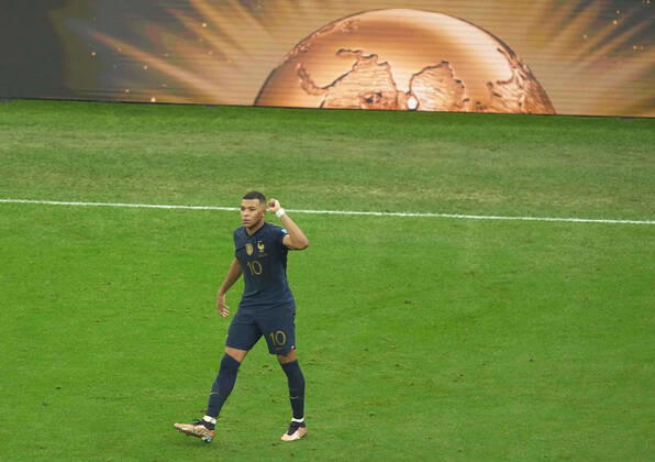 (221218) -- LUSAIER, Dec. 18, 2022 -- Kylian Mbappe of France celebrates during the Final between Argentina and France at the 2022 FIFA World Cup, WM, Weltmeisterschaft, Fussball at Lusail Stadium in Lusail, Qatar, Dec. 18, 2022. ) (SP)QATAR-LUSAIL-2022 WORLD CUP-FINAL-ARG VS FRA XiaoxYijiu