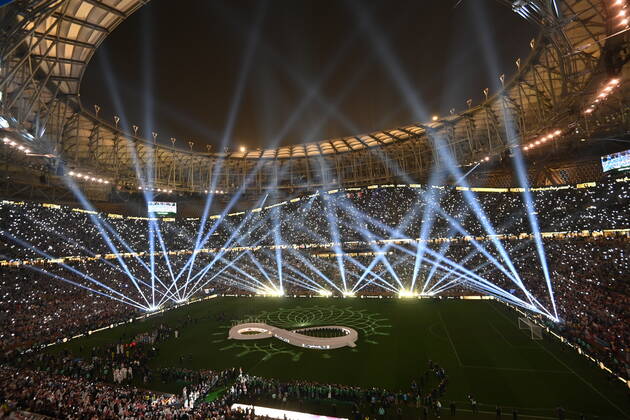 Qatar Soccer World Cup Argentina - France 8342436 18.12.2022 A general view shows the trophy ceremony following the Qatar 2022 World Cup final match between Argentina and France at the Lusail Iconic Stadium, in Lusail, Qatar. Grigory Sysoev Sputnik Lusail Qatar  Copyright: xGrigoryxSysoevx