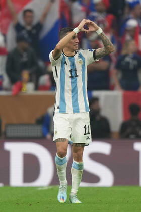 LUSAIL, QATAR - DECEMBER 18: Player of Argentina Ãngel Di Maria celebrates after scoring a goal during the FIFA World Cup, WM, Weltmeisterschaft, Fussball Qatar 2022 Final match between Argentina and France at Lusail Stadium on December 18, 2022 in Lusail, Qatar. (Photo by Florencia Tan Jun PxImages Icon Sportswire) SOCCER: DEC 18 FIFA World Cup Final - France v Argentina Icon2212181462