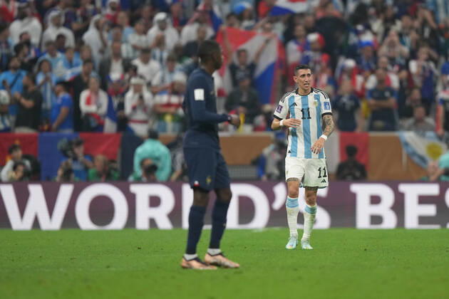 LUSAIL, QATAR - DECEMBER 18: Player of Argentina Ãngel Di Maria celebrates after scoring a goal during the FIFA World Cup, WM, Weltmeisterschaft, Fussball Qatar 2022 Final match between Argentina and France at Lusail Stadium on December 18, 2022 in Lusail, Qatar. (Photo by Florencia Tan Jun PxImages Icon Sportswire) SOCCER: DEC 18 FIFA World Cup Final - France v Argentina Icon2212181463