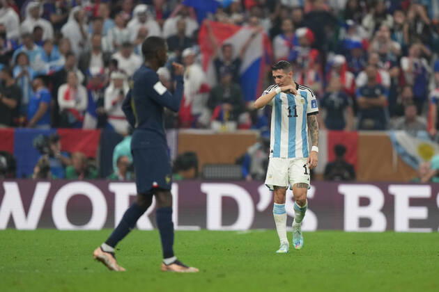 LUSAIL, QATAR - DECEMBER 18: Player of Argentina Ãngel Di Maria celebrates after scoring a goal during the FIFA World Cup, WM, Weltmeisterschaft, Fussball Qatar 2022 Final match between Argentina and France at Lusail Stadium on December 18, 2022 in Lusail, Qatar. (Photo by Florencia Tan Jun PxImages Icon Sportswire) SOCCER: DEC 18 FIFA World Cup Final - France v Argentina Icon2212181464