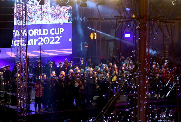 Croatia victory parade Croatia national team, Nationalteam is pictured during Croatia team victory parade at Ban Jelacic square (following their victory over Morocco in the 2022 FIFA World Cup, WM, Weltmeisterschaft, Fussball bronze medal match the previous day) on December 18, 2022 in Zagreb, Croatia. ZoexSarlija PIXSELL
