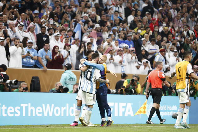 LUSAIL, QATAR - DECEMBER 18: Player of Argentina Lionel Messi celebrates after scoring a goal during the FIFA World Cup, WM, Weltmeisterschaft, Fussball Qatar 2022 Final match between Argentina and France at Lusail Stadium on December 18, 2022 in Lusail, Qatar. (Photo by Florencia Tan Jun PxImages Icon Sportwire) SOCCER: DEC 18 FIFA World Cup Final - France v Argentina Icon2212181583