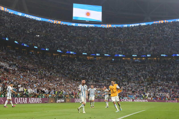LUSAIL, QATAR - DECEMBER 18: Player of Argentina Lionel Messi celebrates the victory after the penaltis during the FIFA World Cup, WM, Weltmeisterschaft, Fussball Qatar 2022 Final match between Argentina and France at Lusail Stadium on December 18, 2022 in Lusail, Qatar. (Photo by Florencia Tan Jun PxImages Icon Sportwire) SOCCER: DEC 18 FIFA World Cup Final - France v Argentina Icon2212181587