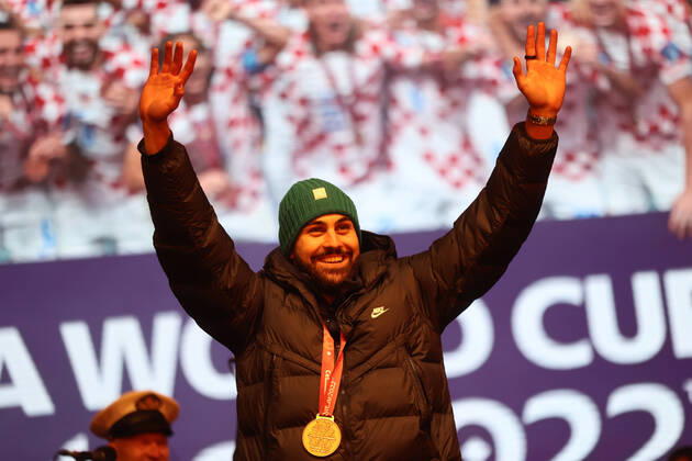 Zagreb, December 18, 2022. Magnificent welcome of the Croatian national football team in Zagreb after winning the bronze medal at the Quatar world cup 2022. Josko Gvardiol 