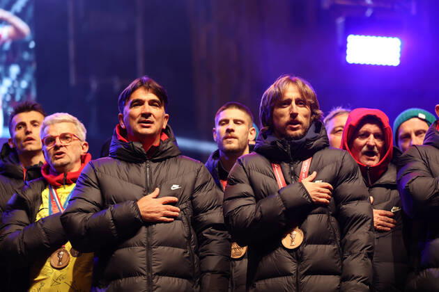 Zagreb, December 18, 2022. Magnificent welcome of the Croatian national football team in Zagreb after winning the bronze medal at the Quatar world cup 2022. Zlatko Dalic and Luka Madrid