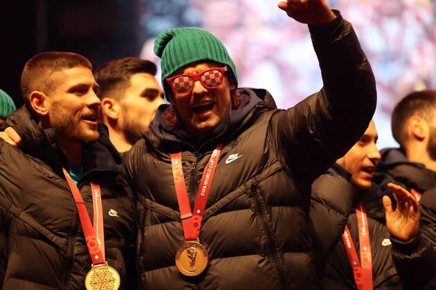 Zagreb, December 18, 2022. Magnificent welcome of the Croatian national football team in Zagreb after winning the bronze medal at the Quatar world cup 2022. Andrej Kramaric and Borna Sosa