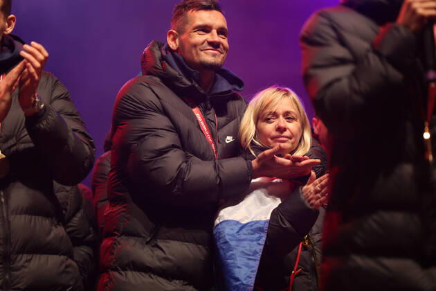 Zagreb, December 18, 2022. Magnificent welcome of the Croatian national football team in Zagreb after winning the bronze medal at the Quatar world cup 2022. Dejan Lovren and Iva Olivari