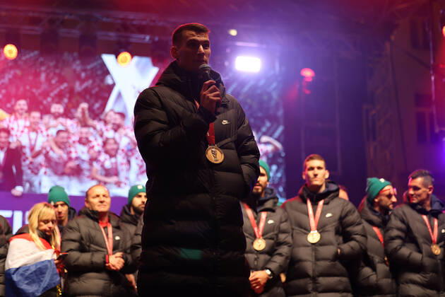 Zagreb, December 18, 2022. Magnificent welcome of the Croatian national football team in Zagreb after winning the bronze medal at the Quatar world cup 2022. Dominik Livakovic