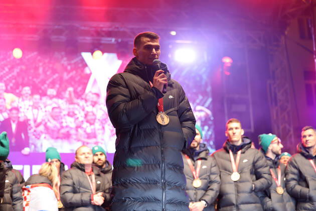 Zagreb, December 18, 2022. Magnificent welcome of the Croatian national football team in Zagreb after winning the bronze medal at the Quatar world cup 2022. Dominik Livakovic