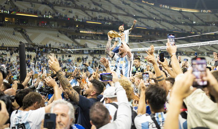 Doha, Qatar. 18th Dec, 2022. Lionel Messi (Arg) celebrates the World Cup title Argentina - France Final Match Argentinien - Frankreich World Cup 2022 in Qatar 18.12.2022