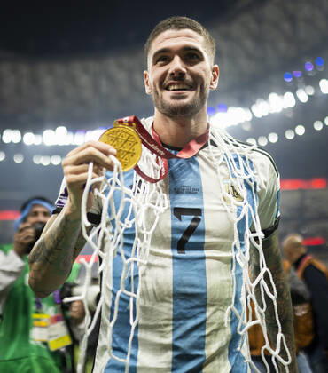 Doha, Qatar. 18th Dec, 2022. Rodrigo de Paul (Arg) celebrates the World Cup title Argentina - France Final Match Argentinien - Frankreich World Cup 2022 in Qatar 18.12.2022