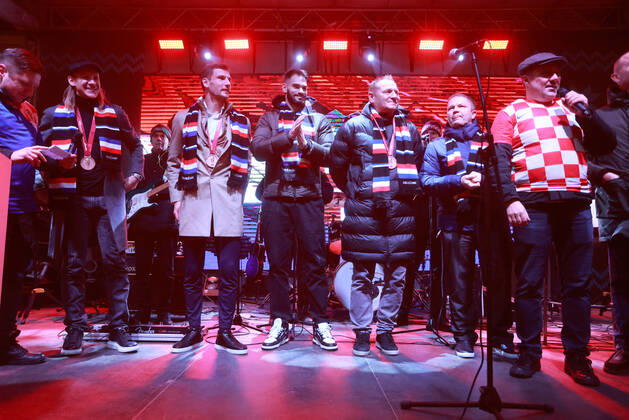 PXL_CRO football players welcome ceremony Welcome ceremony for the Croatian national team, Nationalteam players Domagoj Vida, Ivica Ivusic and Borna Barisic after Croatia won bronze medal at the 2022 FIFA World Cup, WM, Weltmeisterschaft, Fussball in Qatar; in Osijek; Croatia; DavorxJavorovic PIXSELL