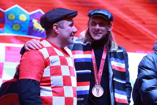 PXL_CRO football players welcome ceremony Welcome ceremony for the Croatian national team, Nationalteam players Domagoj Vida, Ivica Ivusic and Borna Barisic after Croatia won bronze medal at the 2022 FIFA World Cup, WM, Weltmeisterschaft, Fussball in Qatar; in Osijek; Croatia; DavorxJavorovic PIXSELL