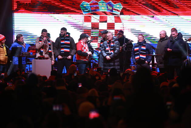 PXL_CRO football players welcome ceremony Welcome ceremony for the Croatian national team, Nationalteam players Domagoj Vida, Ivica Ivusic and Borna Barisic after Croatia won bronze medal at the 2022 FIFA World Cup, WM, Weltmeisterschaft, Fussball in Qatar; in Osijek; Croatia; DavorxJavorovic PIXSELL