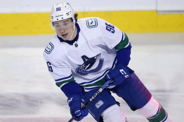 NHL, Eishockey Herren, USA profile photo on Vancouver Canucks player Andrei Kuzmenko, from Russia, at a game against the Calgary Flames in Calgary, Alta. on Dec. 14, 2022. digital photo by Larry MacDougal Andrei Kuzmenko