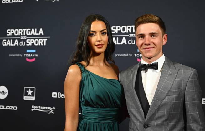 ANTWERPEN, BELGIUM - JANUARY 06 : EVENEPOEL Remco and his wife Oumii pictured during the annual sports gala awards 2022 on January 6, 2023 in Antwerpen, Belgium, 6 01 2023 ( Sports gala awards 2022 PhotoNews Panoramic 