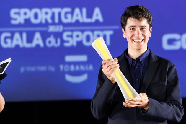 Belgian cyclist Cian Uijtdebroeks pictured during the Sportgala award show, to announce the women and men of the year 2022, Friday 06 January 2023 in Antwerp. KURTxDESPLENTER x57919493x