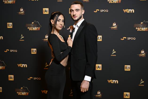 ANTWERPEN, BELGIUM - JANUARY 25 : Zeno Debast en Leya pictured during the 69th edition of the Belgian Golden Shoe Award Ceremony on January 25, 2023 in Antwerpen, Belgium, 25 01 2023 ( Belgian Soccer Golden Shoe 2022 Gala PhotoNews Panoramic 