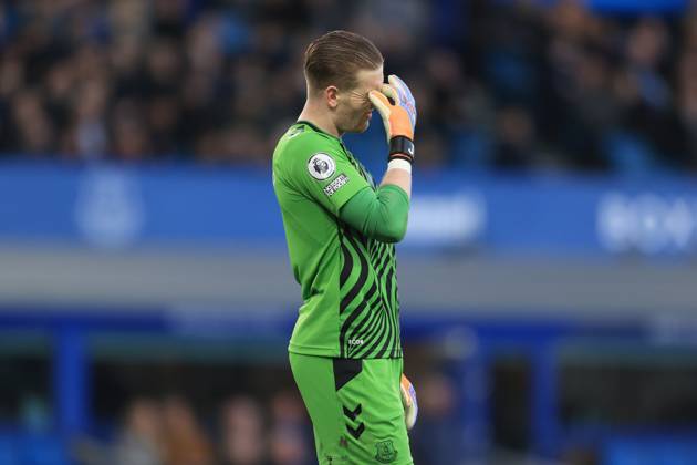 Football - Premier League - Everton v Aston Villa 25th February 2023 - Premier League - Everton v Aston Villa - Everton goalkeeper Jordan Pickford looks dejected - Photo: Simon Stacpoole Offside. Liverpool UK Copyright: xSimonxStacpoolexOffside