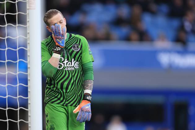 Football - Premier League - Everton v Aston Villa 25th February 2023 - Premier League - Everton v Aston Villa - Everton goalkeeper Jordan Pickford looks dejected - Photo: Simon Stacpoole Offside. Liverpool UK Copyright: xSimonxStacpoolexOffside