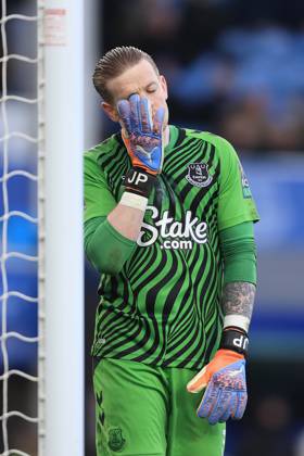 Football - Premier League - Everton v Aston Villa 25th February 2023 - Premier League - Everton v Aston Villa - Everton goalkeeper Jordan Pickford looks dejected - Photo: Simon Stacpoole Offside. Liverpool UK Copyright: xSimonxStacpoolexOffside