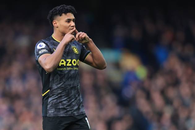 Football - Premier League - Everton v Aston Villa 25th February 2023 - Premier League - Everton v Aston Villa - Ollie Watkins of Aston Villa celebrates after scoring their 1st goal - Photo: Simon Stacpoole Offside. Liverpool UK Copyright: xSimonxStacpoolexOffside