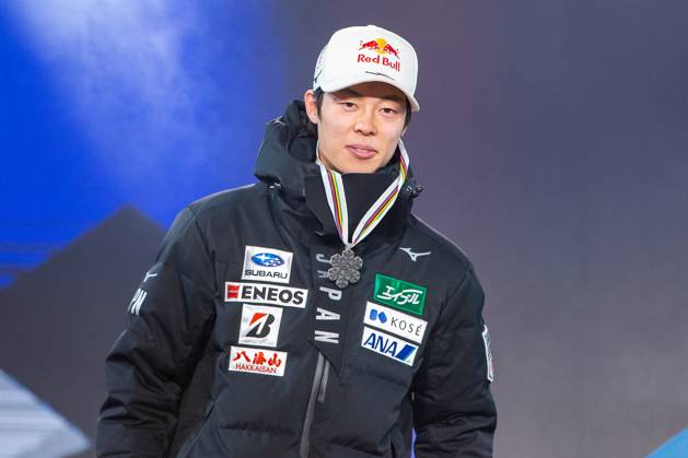NORDIC SKIING - FIS Nordic WC Planica 2023 KRANJSKA GORA,SLOVENIA,04.MAR.23 - NORDIC SKIING, Ski jumping, Skispringen, Ski, nordisch - FIS Nordic World Ski Championships, large hill, men, medal plaza, award ceremony. Image shows Ryoyu Kobayashi (JPN). GEPAxpictures xGintarexKarpaviciute