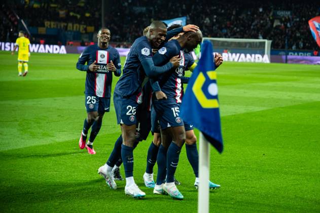 Joie des joueurs du Paris SG apràs le but de Danilo Pereira (Paris SG) FOOTBALL : Paris Saint Germain - FC Nantes - Ligue 1 - Journà e 26 - 04 03 2023 BaptisteAutissier Panoramic