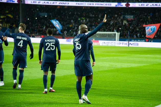 Joie des joueurs du Paris SG apràs le but de Danilo Pereira (Paris SG) FOOTBALL : Paris Saint Germain - FC Nantes - Ligue 1 - Journà e 26 - 04 03 2023 BaptisteAutissier Panoramic