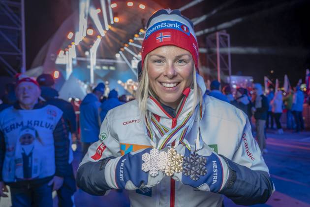 Ski WC 2023 medal ceremony Planica, Slovenia 20230304 Anne Kjersti Kalva from Norway with the medals she has won during the WC after a medal ceremony in Kranjska Gora during the Ski WC 2023 in Planica, Slovenia Photo Heiko Junge NTB Planica Slovenia EDITORIAL USE ONLY RESTRICTED USE FOR BETTING COMPANIES  Copyright: xHeikoxJungex xNTBx