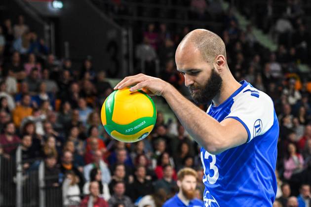 GER, 2023 CEV Volleyball Champions League, VfB Friedrichshafen (GER) vs Jastrzebski Wegiel (POL) 09.03.2023, ratiopharm Arena, Neu-Ulm, GER, 2023 CEV Volleyball Champions League, VfB Friedrichshafen (GER) vs Jastrzebski Wegiel (POL), Viertelfinale, im Bild Vojin Cacic (Friedrichshafen, 13)