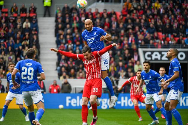 Bilder des Jahres 2023, Sport 03 März Sport Themen der Woche KW10 Sport Bilder des Tages Fussball 1. Bundesliga 24. Spieltag - 22 23 - SC Freiburg vs. TSG 1899 Hoffenheim - 12-03-2023 John Anthony Brooks (TSG 1899 Hoffenheim 23) beim Kopfballduell mit Michael Gregoritsch (SC Freiburg 38). Fussball 1. Bundesliga: SC Freiburg vs. TSG 1899 Hoffenheim am Sonntag, den 12. Maerz 2023 im Europa-Park Stadion in Freiburg im Breisgau DFL REGULATIONS PROHIBIT ANY USE OF PHOTOGRAPHS AS IMAGE SEQUENCES AND OR QUASI-VIDEO. Copyright: xBEAUTIFULxSPORTS GerdxGruendlx