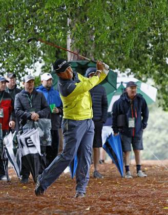 Golf: Masters Tournament Japan s Hideki Matsuyama plays a shot on the ninth hole during the third round of the Masters Tournament at Augusta National Golf Club in Augusta, Georgia, on April 8, 2023.  A14AA0001414705P 