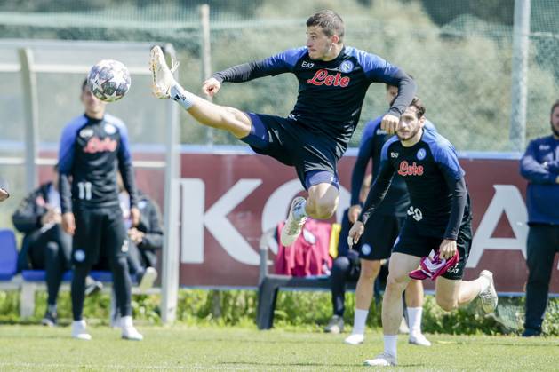 Sport Themen der Woche KW15 Sport Bilder des Tages Italy: training session SSC Napoli SSC Napoli s German midfielder Diego Demme during ssc napoli training on the eve of the UEFA Champions League quarter-final first leg match against AC Milan at Konami Center on April 11, 2023, in Castel Volturno, Italy. _BP11559 Copyright: xAntonioxBalascox
