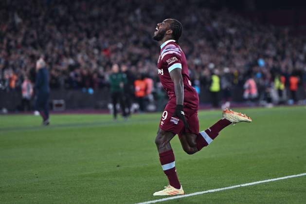 LONDON, ENGLAND - APRIL 20: Michail Antonio celebrates after scoring goal during the UEFA Europa Conference League quarterfinal second leg match between West Ham United and KAA Gent at London Stadium on April 20, 2023 in London, United Kingdom. Photo by Sebastian Frej West Ham United v KAA Gent: Quarterfinal Second Leg - UEFA Europa Conference League Copyright: xSebastianxFrejx