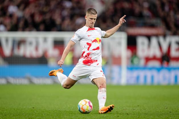 Leipzigs Dani Olmo. Fussball 1. Bundesliga, 29. Spieltag: Bayer 04 Leverkusen - RB Leipzig 2:0. 23. April 2023: Leverkusen, BayArena. Bayer 04 Leverkusen - RB Leipzig 2:0