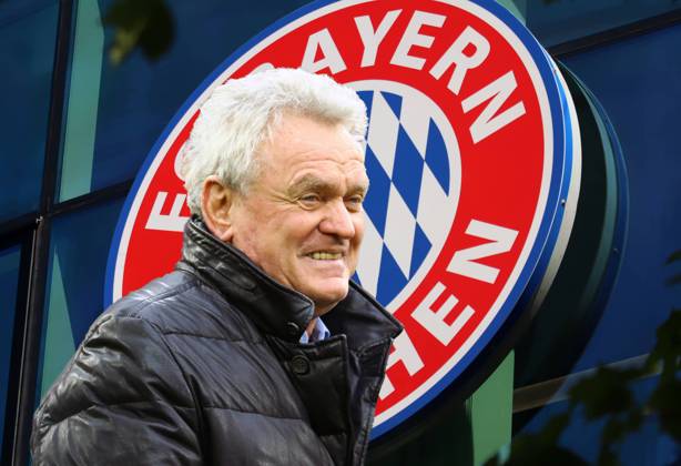 München, Deutschland 08. Mai 2023: Fussball, Herren, Saison 2022 2023, FC Bayern München Hier eine Fotomontage, Symbolbild mit Sepp Maier, ehemaliger Torhüter FC Bayern München, der Kritik über einige Transfers von Hasan Salihamidzic, Vorstand (FC Bayern München) übt, infrage stellen, Mia san mia