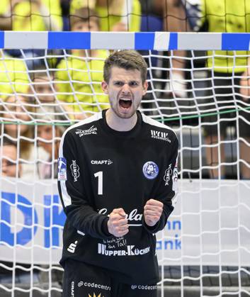 Jubel Torwart Christopher RUDECK (BHC) Handball 1. Bundesliga, 30. Spieltag, Bergischer HC (BHC) - Fuechse Berlin (B), am 14.05.2023 in Duesseldorf Deutschland. ÂÂ