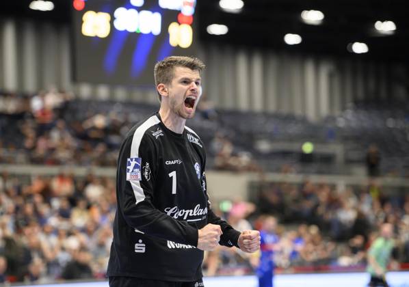 Jubel Torwart Christopher RUDECK (BHC) Handball 1. Bundesliga, 30. Spieltag, Bergischer HC (BHC) - Fuechse Berlin (B), am 14.05.2023 in Duesseldorf Deutschland. ÂÂ