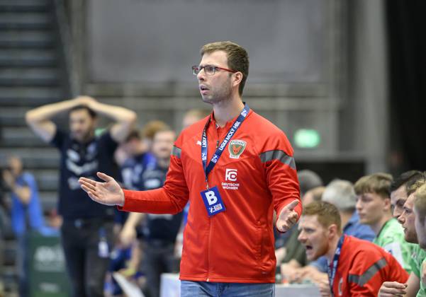 Trainer Jaron SIEWERT (B) Gestik, geste, Handball 1. Bundesliga, 30. Spieltag, Bergischer HC (BHC) - Fuechse Berlin (B) 34:30, am 14.05.2023 in Duesseldorf Deutschland. ÂÂ