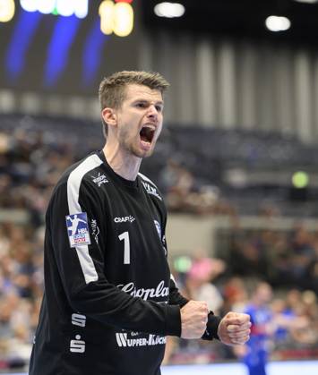 Jubel Torwart Christopher RUDECK (BHC) Handball 1. Bundesliga, 30. Spieltag, Bergischer HC (BHC) - Fuechse Berlin (B) 34:30, am 14.05.2023 in Duesseldorf Deutschland. ÂÂ