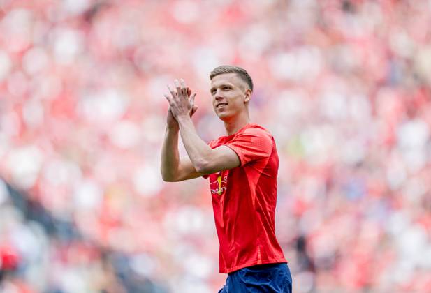 Leipzigs Dani Olmo. Fussball 1. Bundesliga, 33. Spieltag: FC Bayern Muenchen - RB Leipzig 1:3. 20. Mai 2023: Muenchen, Allianz Arena. FC Bayern Muenchen - RB Leipzig 1:3