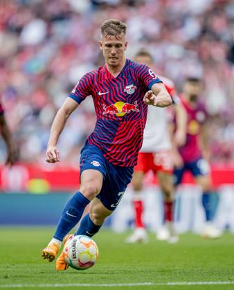 Leipzigs Dani Olmo. Fussball 1. Bundesliga, 33. Spieltag: FC Bayern Muenchen - RB Leipzig 1:3. 20. Mai 2023: Muenchen, Allianz Arena. FC Bayern Muenchen - RB Leipzig 1:3