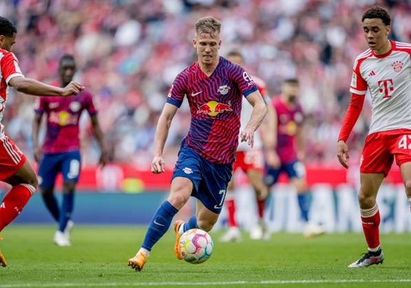 Leipzigs Dani Olmo. Fussball 1. Bundesliga, 33. Spieltag: FC Bayern Muenchen - RB Leipzig 1:3. 20. Mai 2023: Muenchen, Allianz Arena. FC Bayern Muenchen - RB Leipzig 1:3
