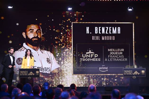 Karim BENZEMA during the ceremony for the UNFP Trophies on May 28, 2023 in Paris, France. FOOTBALL : 31e Ceremonie des Trophees UNFP - Paris - 28 05 2023 Pool Panoramic 