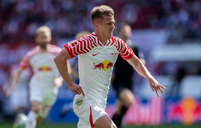 Leipzigs Dani Olmo . Fussball 1. Bundesliga, 34. Spieltag: RB Leipzig - FC Schalke 04 4:2. 27. Mai 2023: Leipzig, Red Bull Arena. RB Leipzig - FC Schalke 04 4:2
