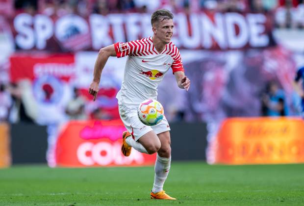 Leipzigs Dani Olmo. Fussball 1. Bundesliga, 34. Spieltag: RB Leipzig - FC Schalke 04 4:2. 27. Mai 2023: Leipzig, Red Bull Arena. RB Leipzig - FC Schalke 04 4:2